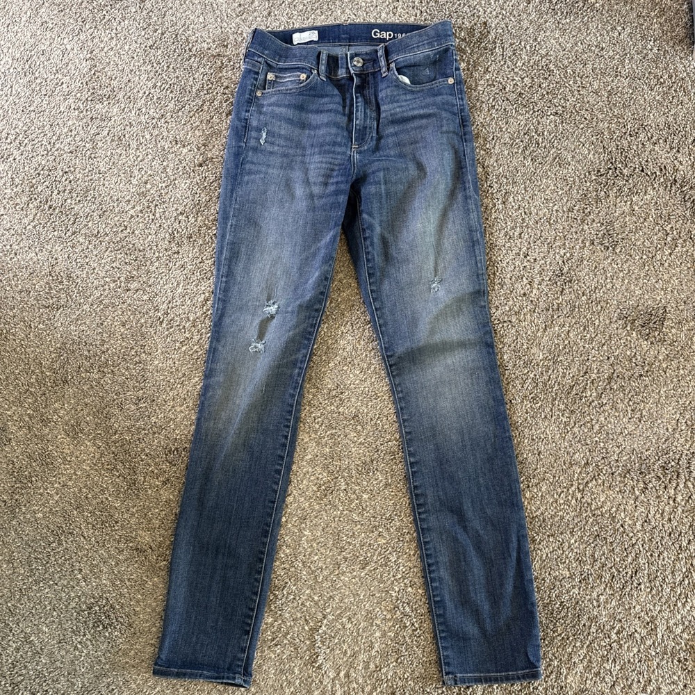 Gap 1969 Women's Slim Straight Jeans‎ Blue Distressed Size 28R